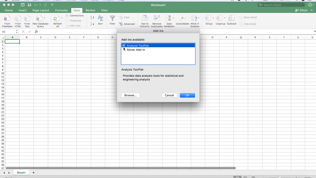 how to get analysis toolpak for excel mac